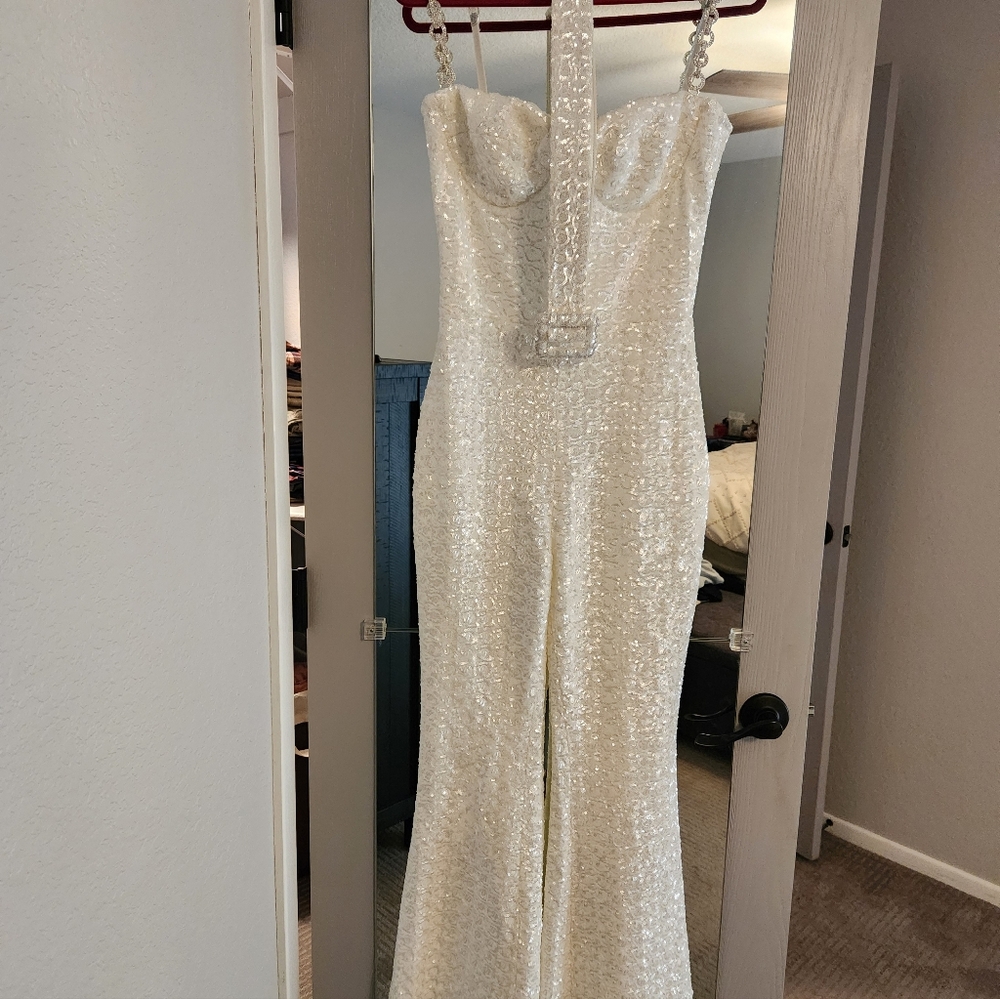NADINE MERABI White Sequin Jumpsuit - Picture 7 of 7